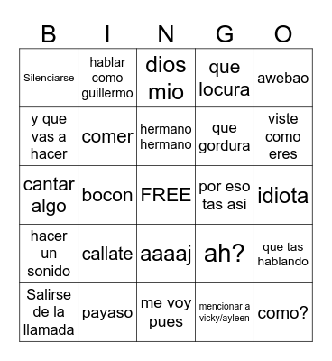 Jayden Bingo Card