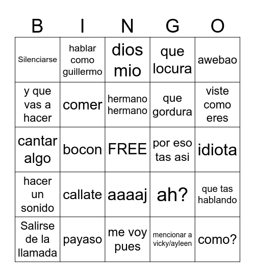 Jayden Bingo Card