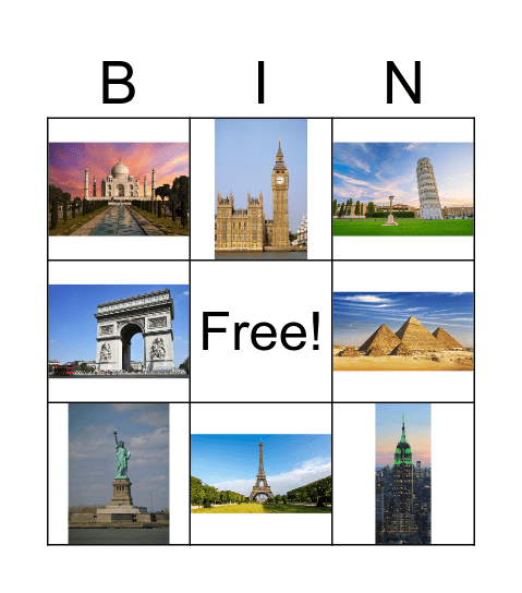 Landmarks Bingo Card