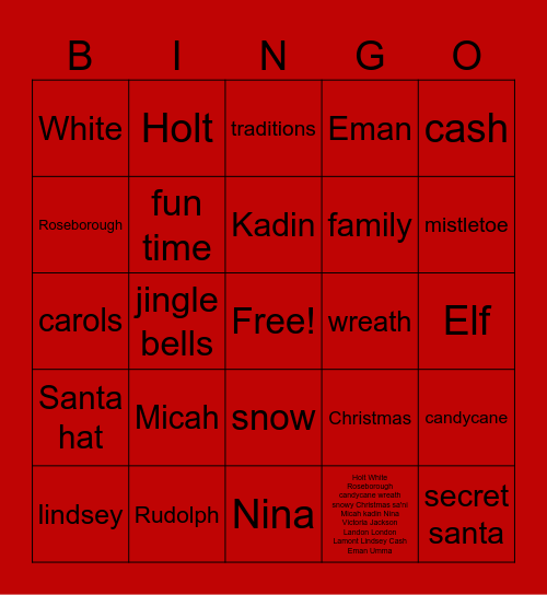 The Roseborough  , White , Holt , Christmas Bingo Card