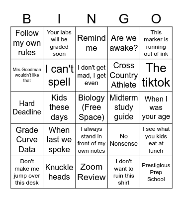 Bio-Bingo Card
