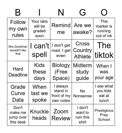 Bio-Bingo Card
