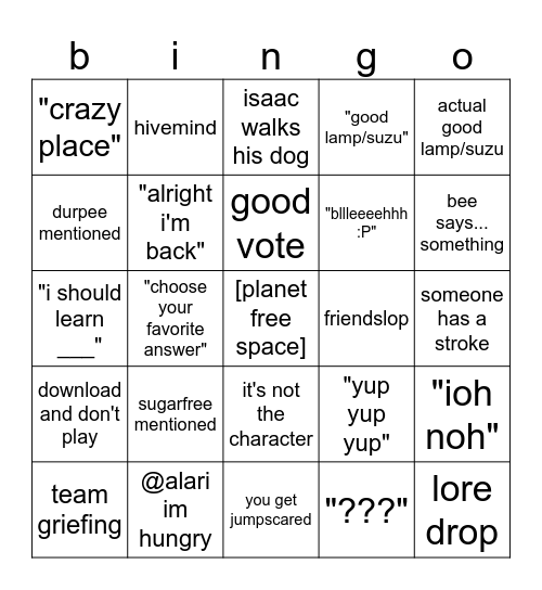 planet bingo Card