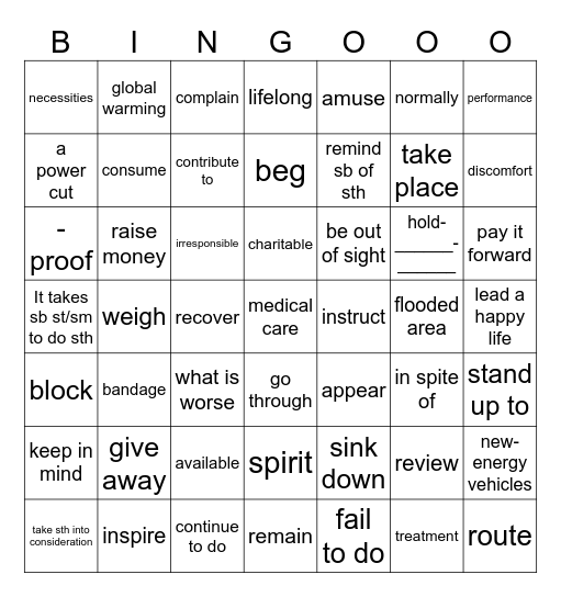 week 15 Bingo Card