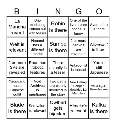 4.X Teaser Bingo Card