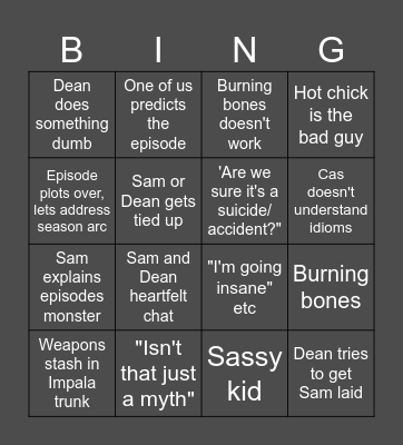 Supernatural 5 Bingo Card