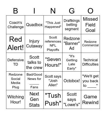 NFL Red Zone Bingo 2025 Bingo Card
