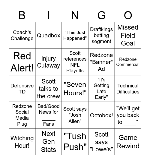NFL Red Zone Bingo 2025 Bingo Card
