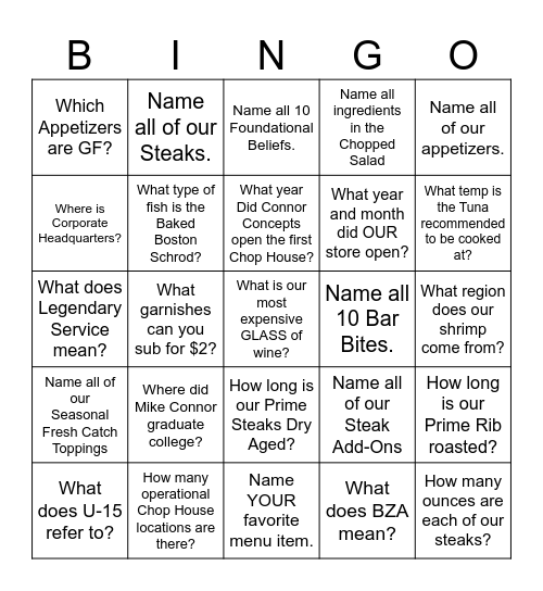 Blackout Bingo Card