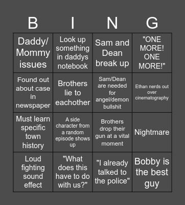 Supernatural 7 Bingo Card