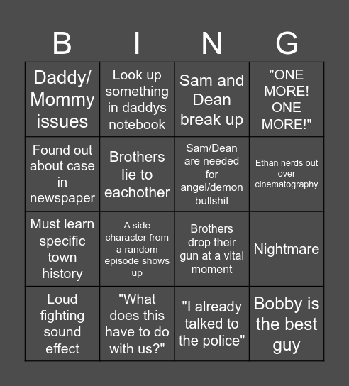 Supernatural 7 Bingo Card