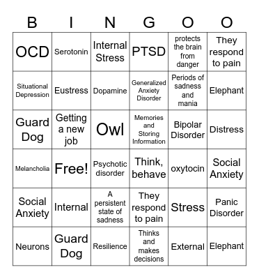 Mental Health Bingo Card