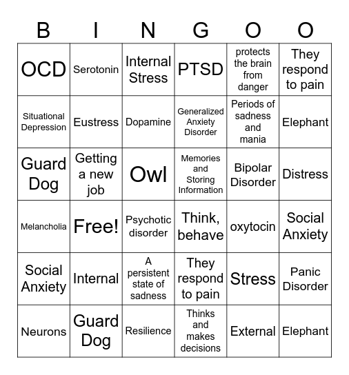 Mental Health Bingo Card