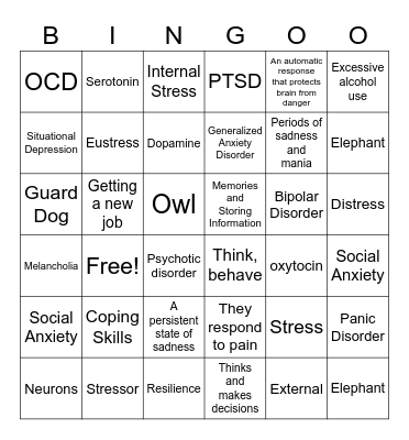 Mental Health Bingo Card
