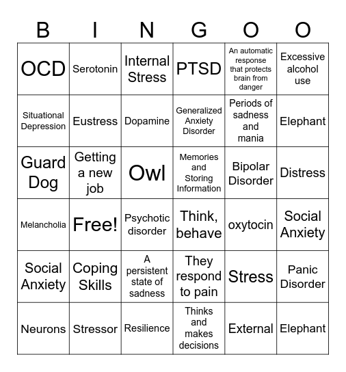 Mental Health Bingo Card