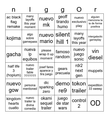 bingo de los game awards waos Bingo Card