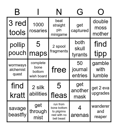 act 1 silksong bingo Card