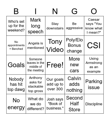 Friday Meeting Bingo Card