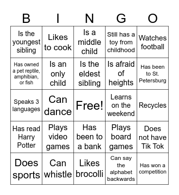Human Bingo Card