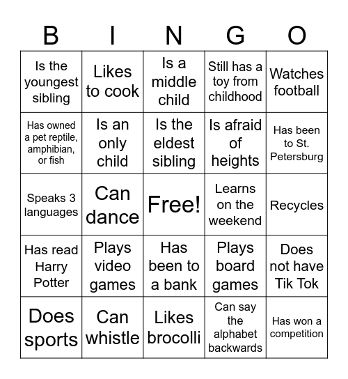 Human Bingo Card