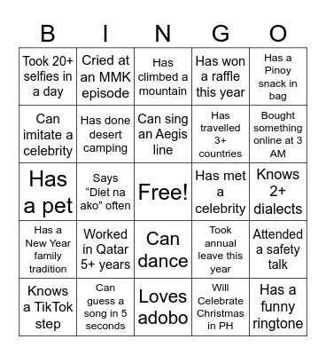 QFil Year End Party Bingo Card