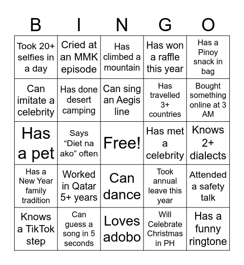 QFil Year End Party Bingo Card