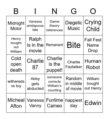 Fnaf 2 Bingo Card