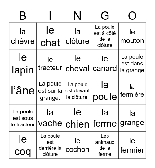 Bingo Ferme 2 Bingo Card