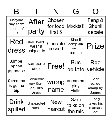 Kevin Bingo Card