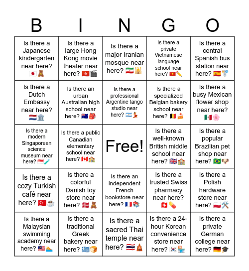 B19 L1 Is there a traditional Greek bakery near here? 🇬🇷🍞 Bingo Card