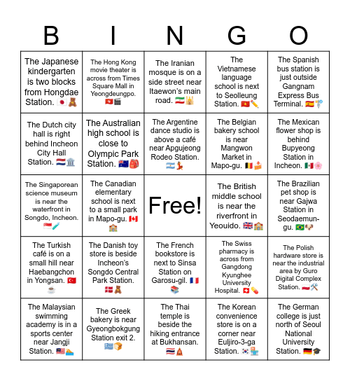 B19 L1 The Greek bakery is near Gyeongbokgung Station exit 2. 🇬🇷🍞 Bingo Card