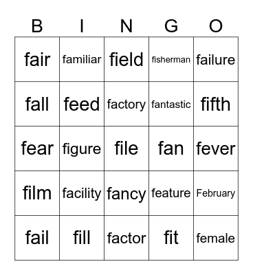 "F"前半 Bingo Card