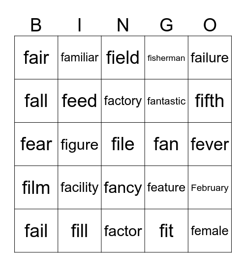 "F"前半 Bingo Card