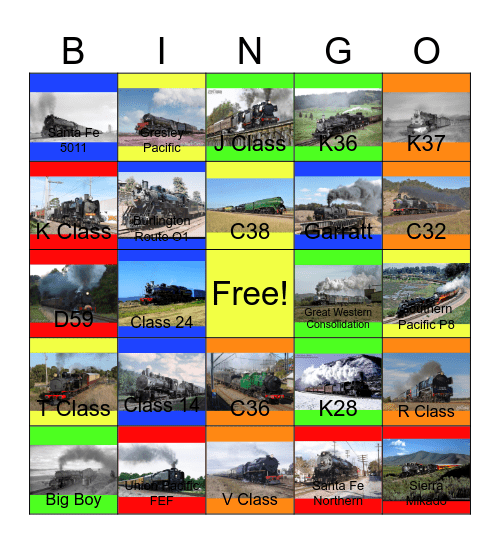 Steam Engines in California, Arizona, New Mexico, Utah, Colorado, Wyoming and Australia that I would like to see one day Bingo Card