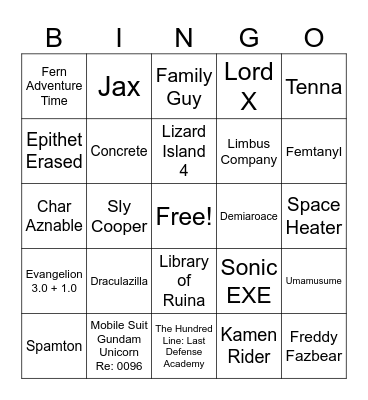 Persona Protag Bingo Card