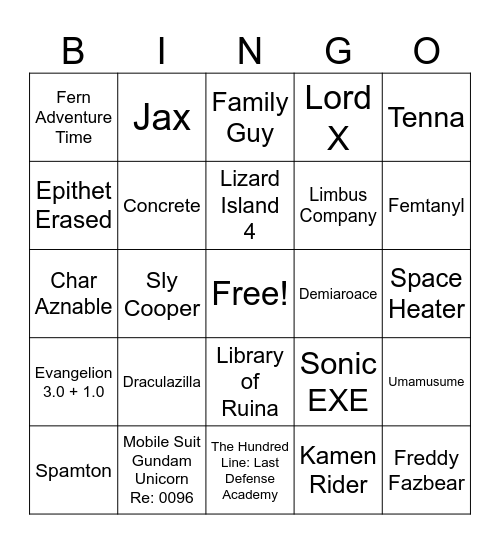 Persona Protag Bingo Card