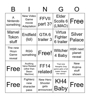TGA Prediction Bingo Card
