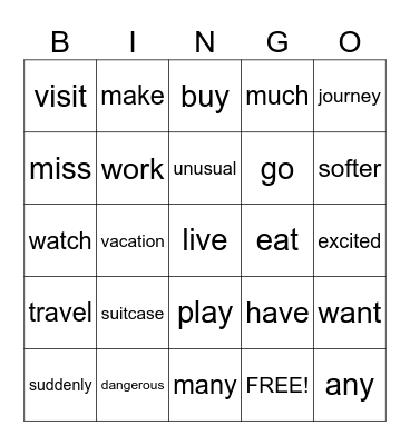 Bingo Vocab Bingo Card
