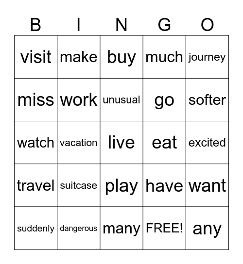 Bingo Vocab Bingo Card