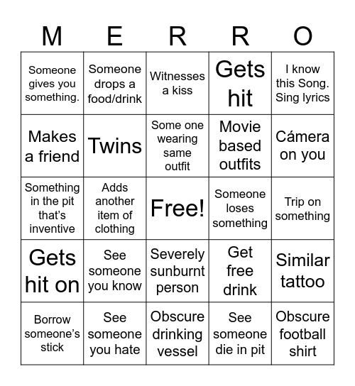 Meredith Bingo Card