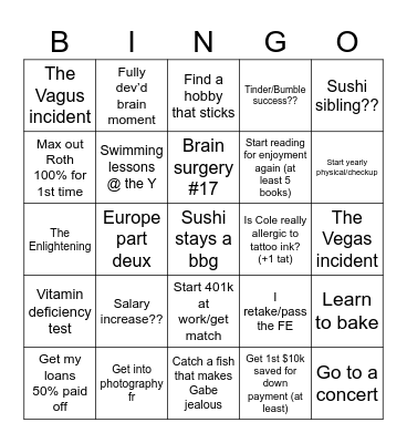 Cole Bingo Card