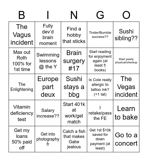 Cole Bingo Card