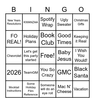 GMANN HOLIDAY BINGO Card
