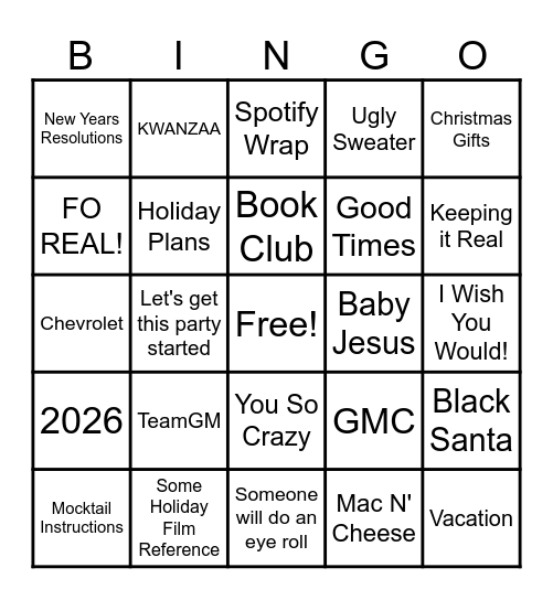 GMANN HOLIDAY BINGO Card