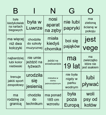 zdobądź podpis osoby, która Bingo Card
