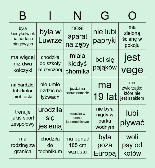 zdobądź podpis osoby, która Bingo Card