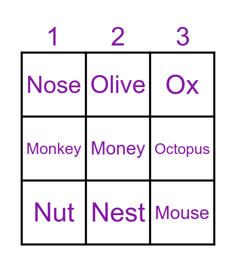 Unit 5 M N O Bingo Card