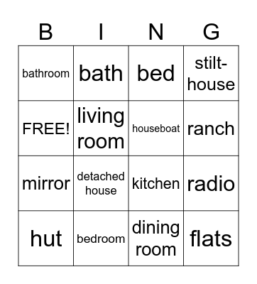 Homes Bingo Card