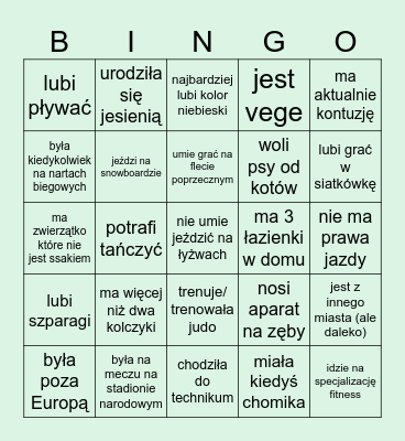 zdobądź podpis osoby, która Bingo Card