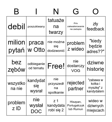 Carriere Bingo Card